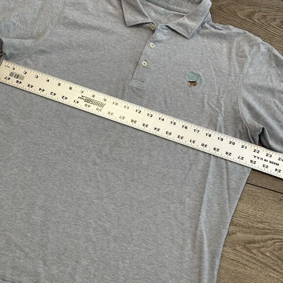 B Draddy Sport Polo Shirt Mens Large Blue Stripe Golf Performance Stretch Preppy - Picture 5 of 8